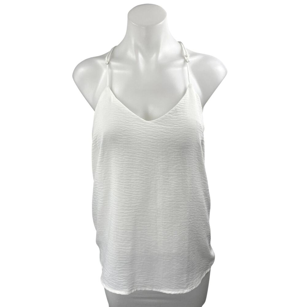 Newbury Kustom White Sleeveless Cami Camisole Racerback V-Neck Tank Top Size S